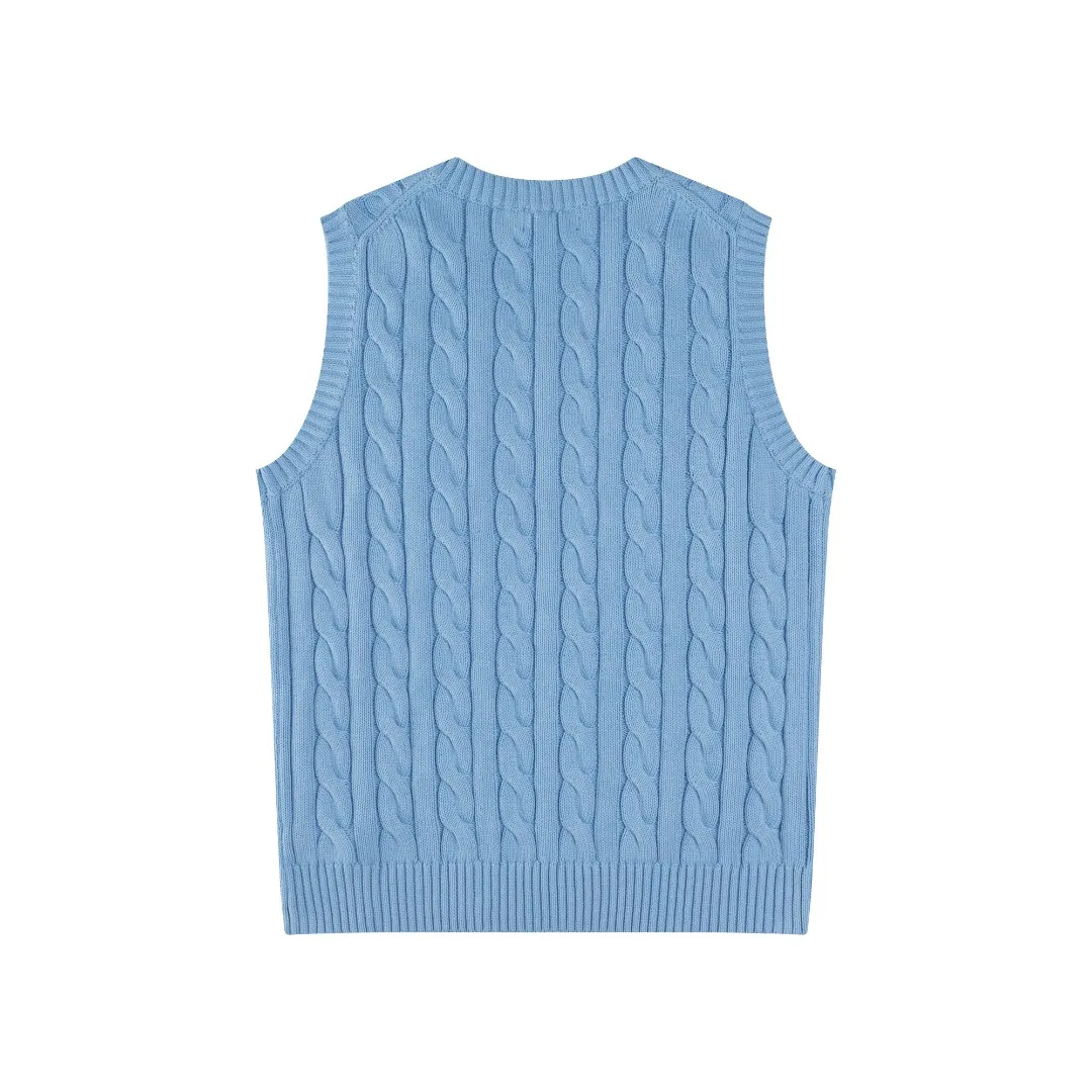 P176 #R82 Ralph Lauren Small Label Cable V Neck Vest Sleeveless Twist Sweater Women's Top Size: XS S M L Color: White Yellow Light Blue Pink Khaki Gray Navy Black Classic Cotton Yarn 100% White Cotton High Quality Classic Style Has Always Been Popular! The workmanship details are very good! Wearing a vest with a shirt is always the standard, with classic brand embroidery on the chest! All major stars have the same style! Best for couples. High quality goods! Xinjiang cotton micro-elastic and smooth fabric has excellent quality. Pure cotton is soft and skin-friendly. Length: 60/61/63/65 Bust: 44/46/49/52 Shoulder width: 36/37.5/39/41